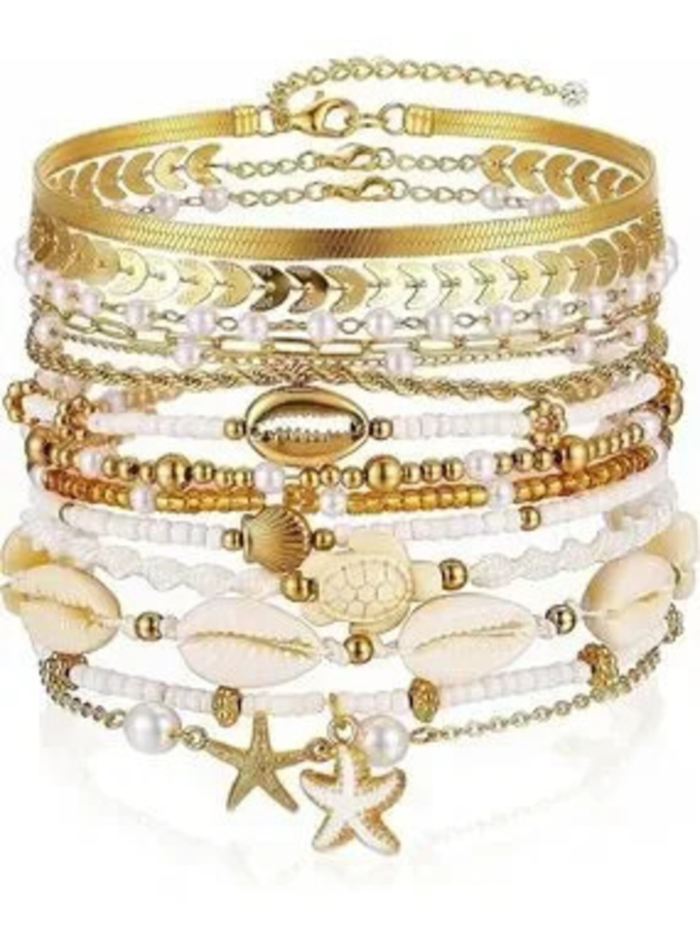 Anthropologie Gold and White Coastal Layered Bracelet Stack